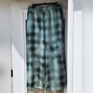 Alfani Wide Leg Plaid Satiny Pants Size Large, Green